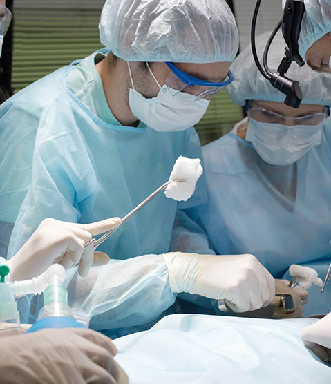 Chirurgien et infirmières de salle d'opération utilisant des mousses pour préparation préopératoire durant une opération